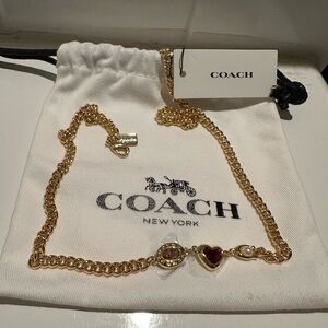 Coach Gold and Red Heart Necklace NWT